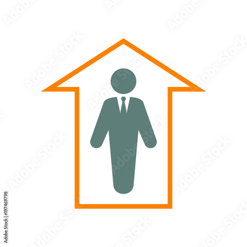 Icono plano hombre de negocios en flecha en gris y naranja