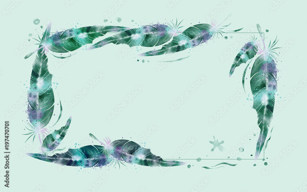 Postcard frame with green feathers