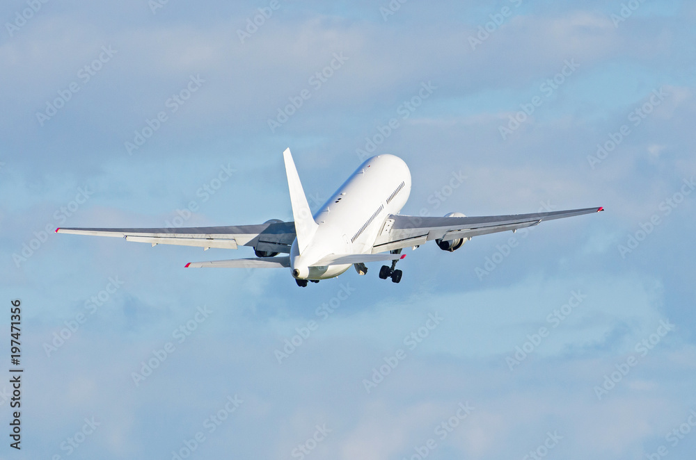 Airplane take off climbing blue sky clouds. Airplane take off climbing blue sky clouds.