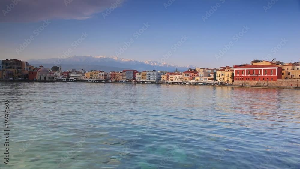 Architecture of the Venetian port in Chania at dawn, Crete. Greece Architecture of the Venetian port in Chania at dawn, Crete. Greece