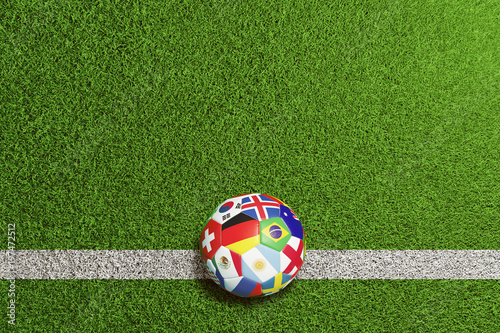 Fußball auf Spielfeld mit Teilnehmer Ländern