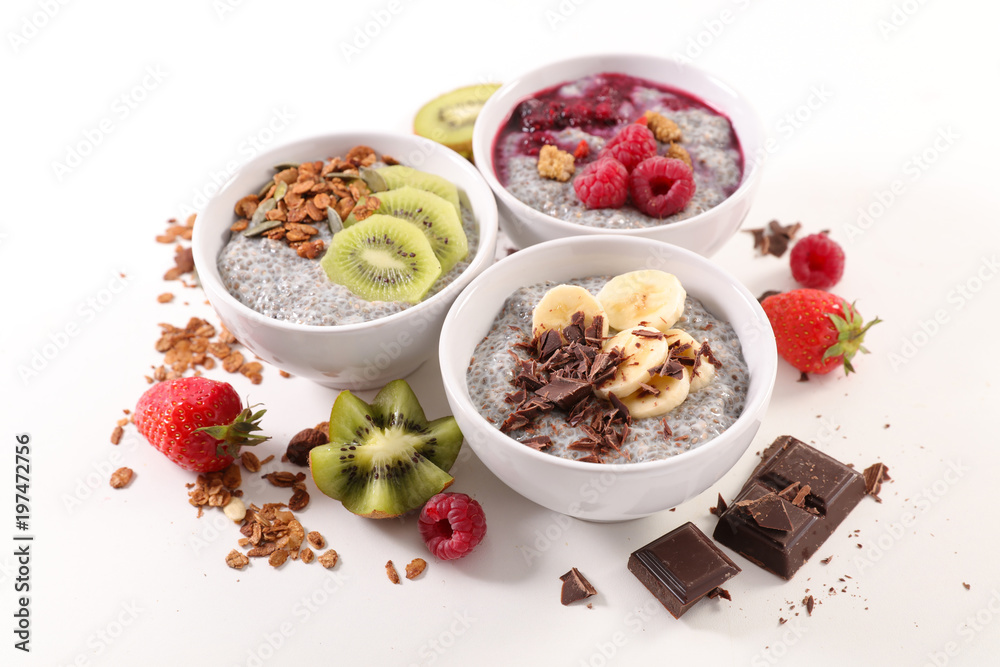 bowl of chia pudding with fruits bowl of chia pudding with fruits