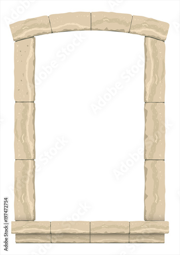 Arch in the wall of beige cut stone and travertine marble for a window or door in the classic style