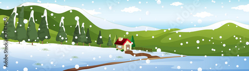 Background scene with house in winter