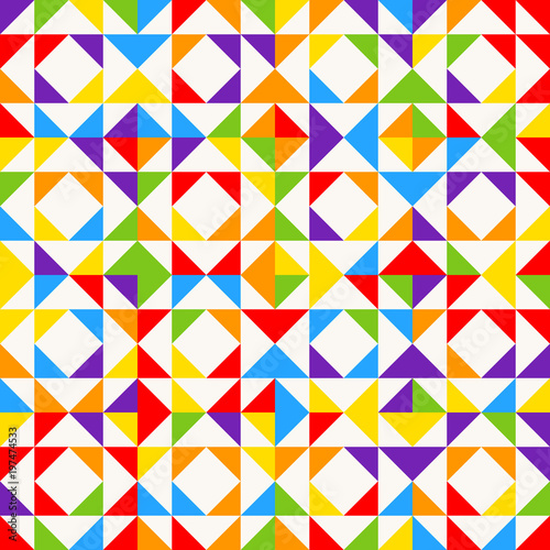 Rainbow mosaic tiles, abstract geometric background, seamless vector pattern.