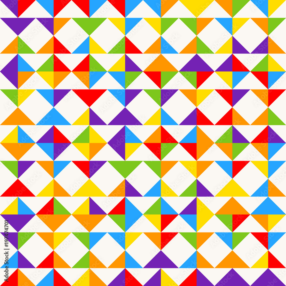 Rainbow mosaic tiles, abstract geometric background, seamless vector pattern. Rainbow mosaic tiles, abstract geometric background, seamless vector pattern.