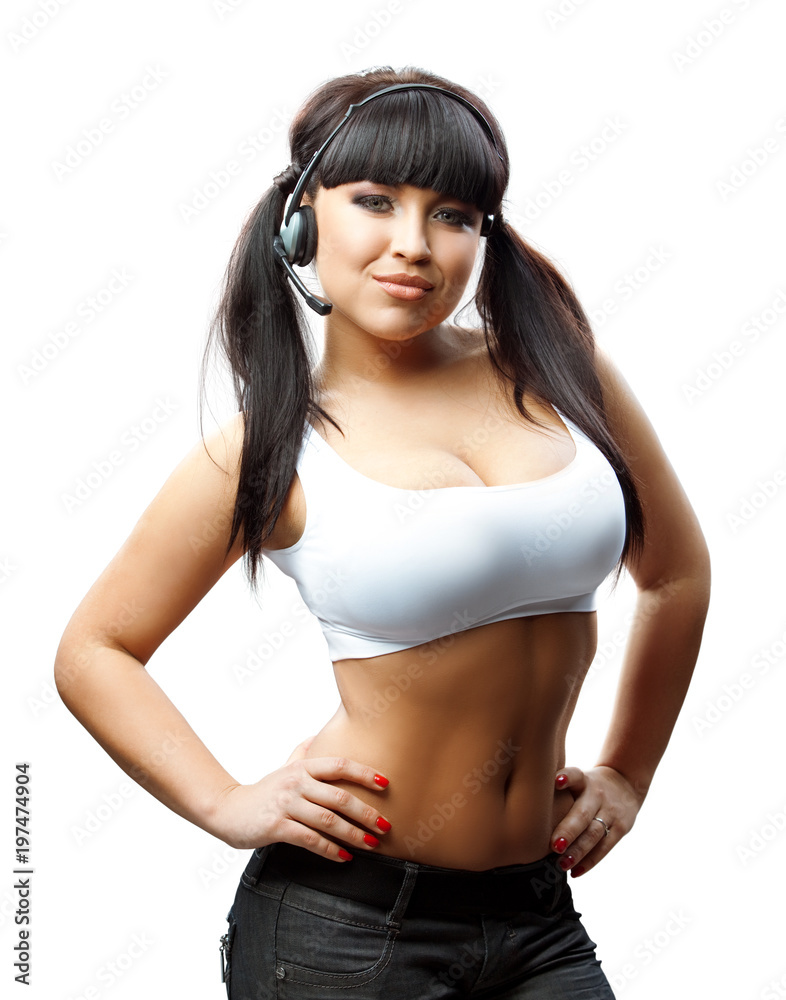 Sexy girl in headphones isolated on white background foto de Stock | Adobe  Stock