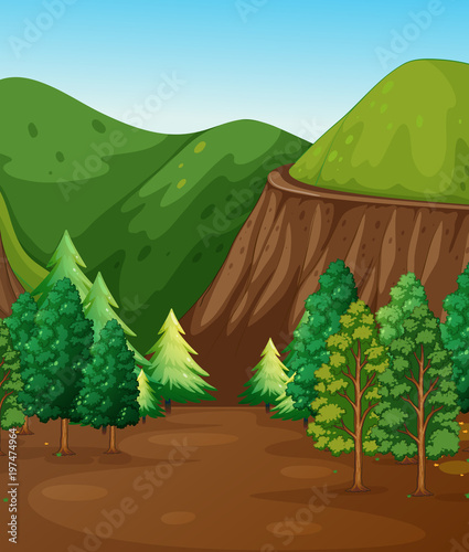 Background scene with forest and mountains
