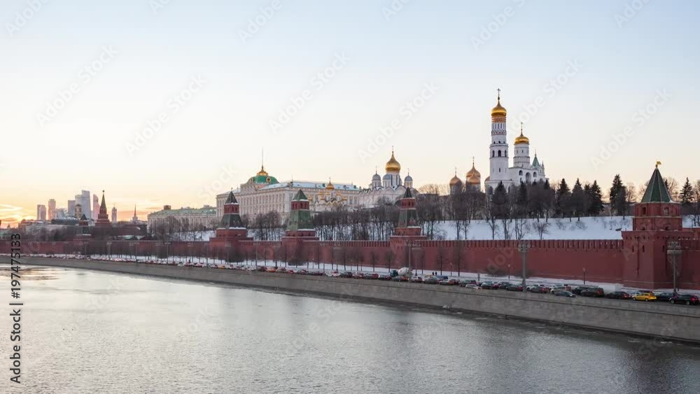 Russia, Moscow City, Kremlin at sunset. 4K Video. Spring. Timelaps Russia, Moscow City, Kremlin at sunset. 4K Video. Spring. Timelaps