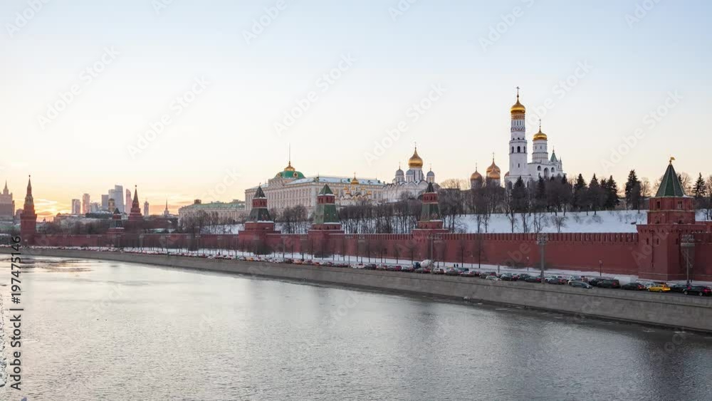 Russia, Moscow City, Kremlin at sunset. 4K Video. Spring. Timelaps Russia, Moscow City, Kremlin at sunset. 4K Video. Spring. Timelaps