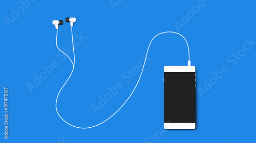 Modern Flat NoName Smartphone With Headphones Isolated On Blue Background