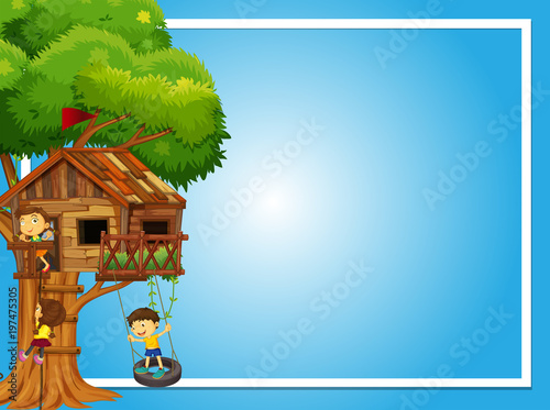 Border template with kids on treehouse