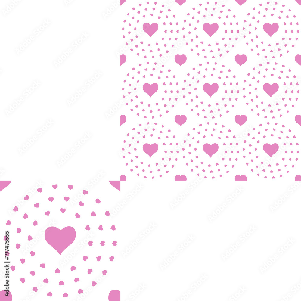 Seamless pattern from pink hearts arranged in circles for holidays and packaging.