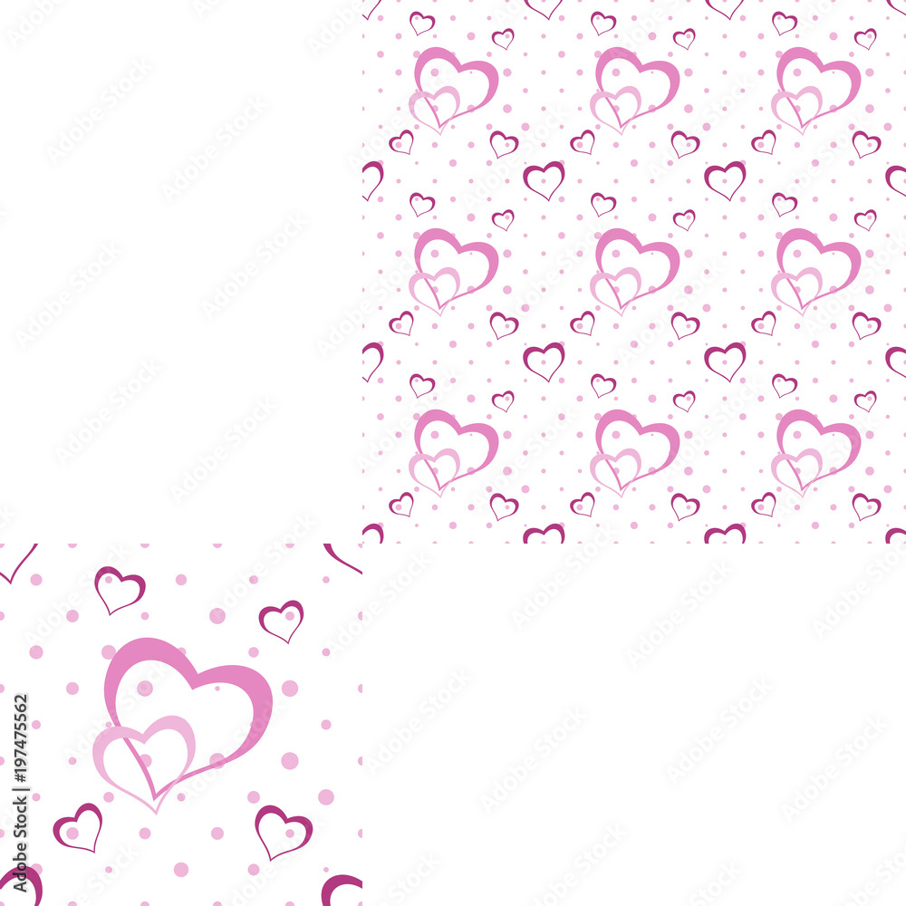 Seamless pattern from pink heart silhouettes for holidays and packaging.