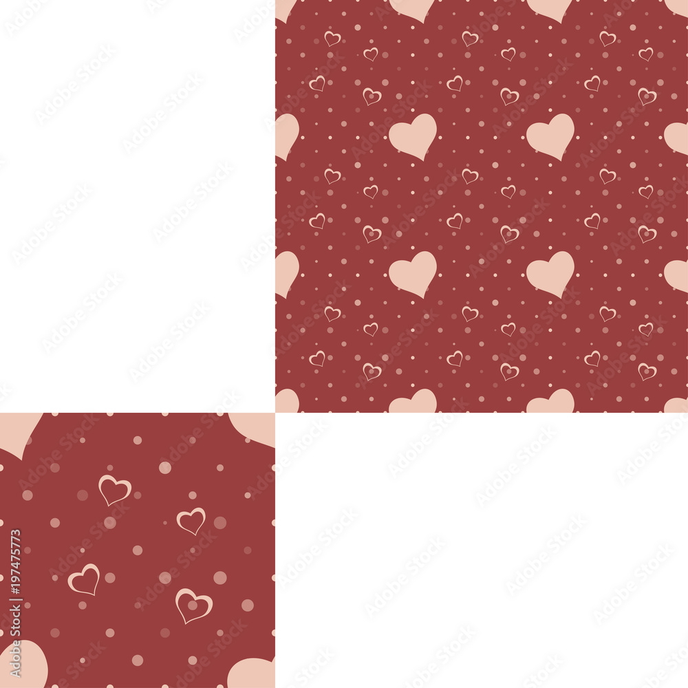 Pink seamless pattern with silhouettes of heart for holidays and packaging.