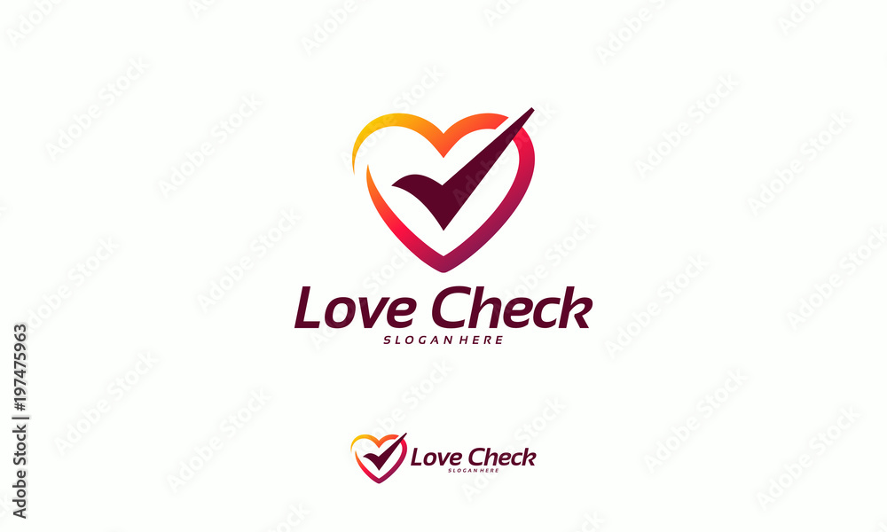 Love Check logo designs concept vector, Heart Check logo designs template