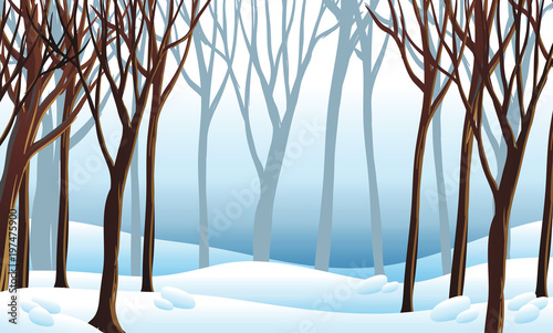 Background scene with snow in forest