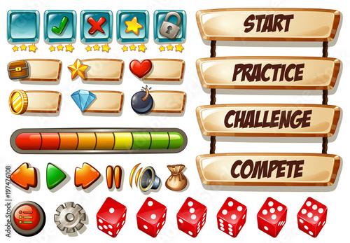 Game elements with dices and other icons