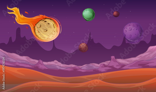 Background scene with comet and other planets in space