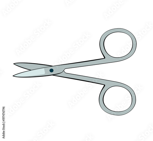 Vector illustration, flat cartoon small nail scissors with metal handles isolated on white background