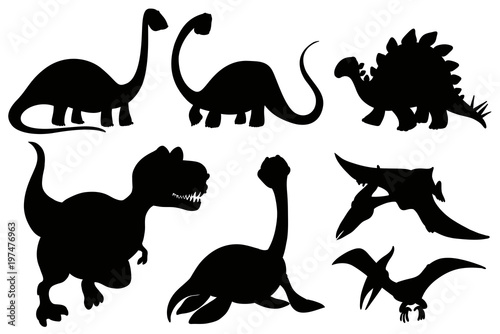 Silhouette dinosaurs on white background