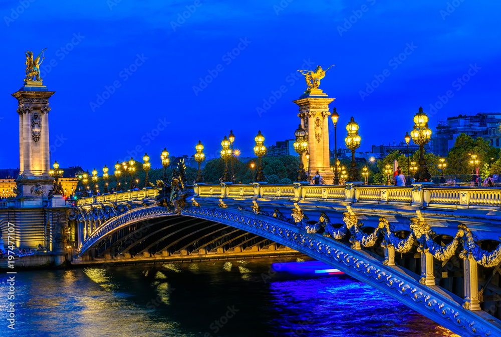 Obraz premium Pont Alexandre III (Aleksander trzeci most) nad Sekwaną w Paryżu, Francja