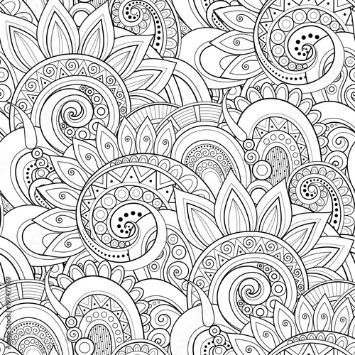 Monochrome Seamless Pattern with Floral Motifs