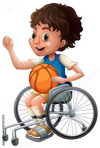 Boy in wheelchair playing basketball