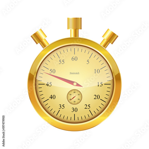 Gold glossy stopwatch. Vector illustration.