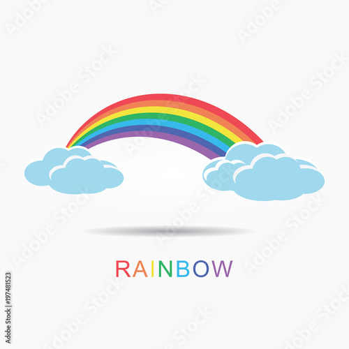 Colorful rainbow with clouds.