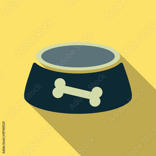 Pet dog bowl flat icon with long shadow,