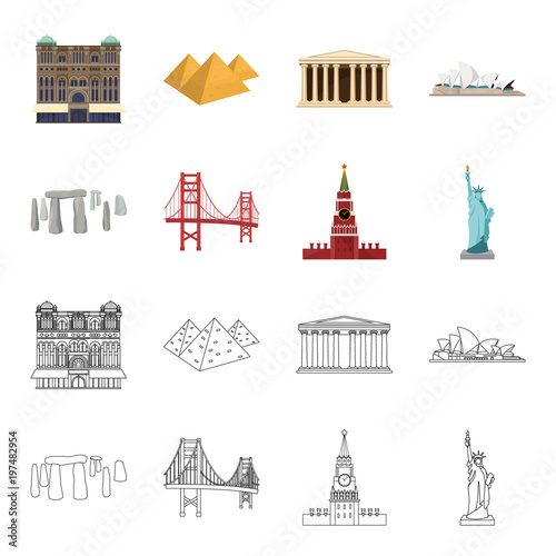 Sights of different countries cartoon,outline icons in set collection for design. Famous building vector symbol stock web illustration.