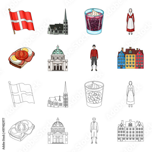 Denmark, history, restaurant, and other web icon in cartoon,outline style.Sandwich, food, bread, icons in set collection.