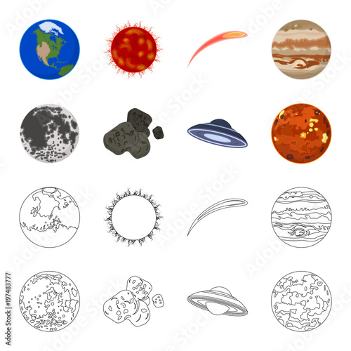 Moon, Venus of the planet of the solar system. Nil, a meteorite. Planets set collection icons in cartoon,outline style vector symbol stock illustration web.