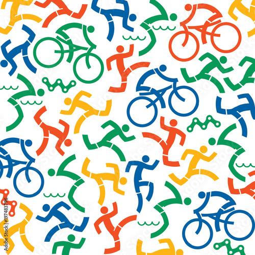 Outdoor fitness icons background.
Background with Colorfulicons of triathlon athletes. Vector available.