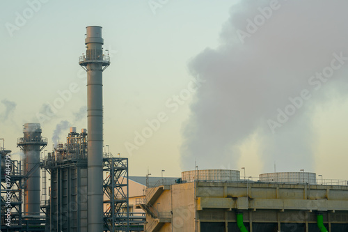 Electricity power plant with morning sky. photo
