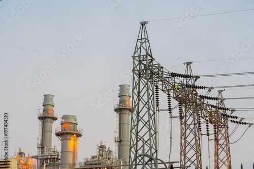 Electricity power plant with morning sky.
