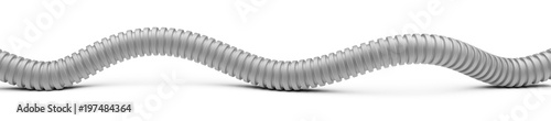 Corrugated grey pipe for installation of electrical cable. Plastic curvilinear hoses.