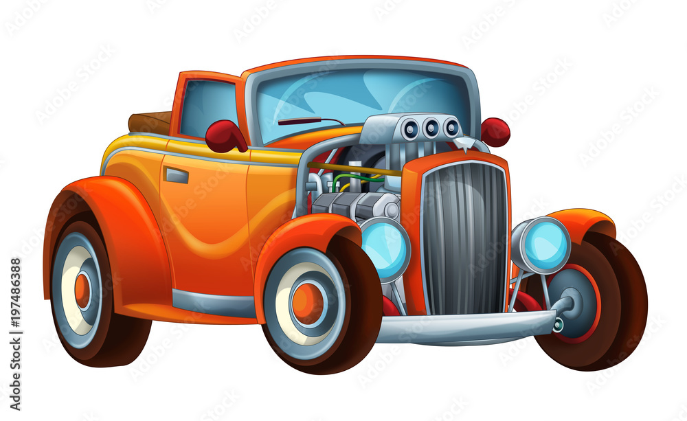 cool looking cartoon hod rod cabriolet on white background - illustration for children