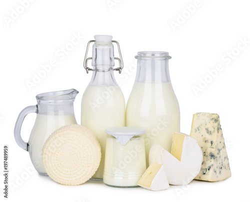 Natural dairy products isolated on white background