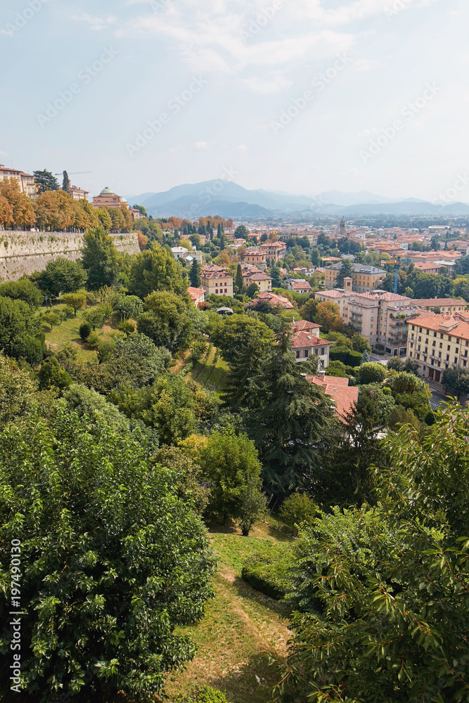 Bergamo, Italy - August 18, 2017: The Castle of La Rocca Bergamo is located in the upper part of the city on the hill of Saint Euphemia.