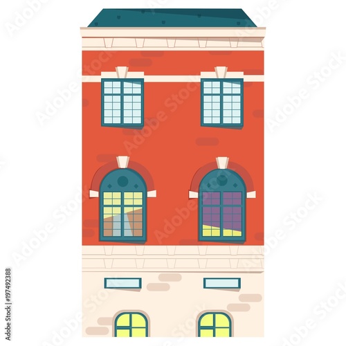 Urban house in flat design. Old buildings in european style isolated on white background. Vector illustration.