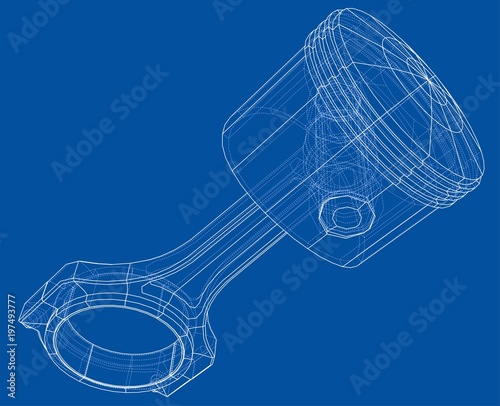 Sketch of piston. Vector rendering of 3d