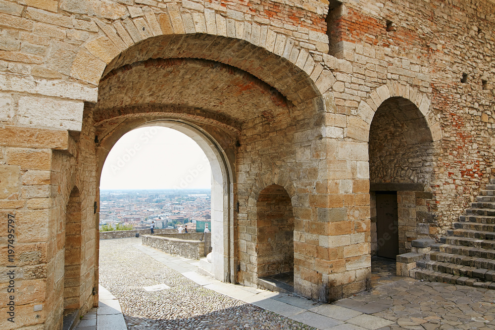 Bergamo, Italy - August 18, 2017: Bergamo view from the Porta di San Giacomo in Citt Alta.