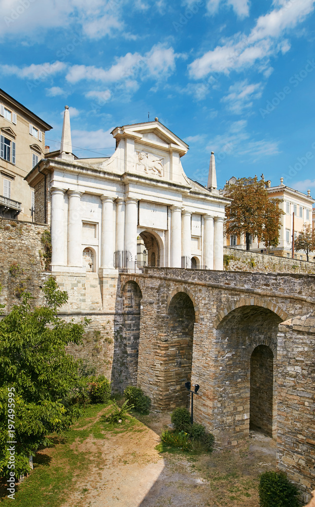 Fototapeta premium Bergamo, Italy - August 18, 2017: Bridge of the Port of San Giacomo in the Upper City.