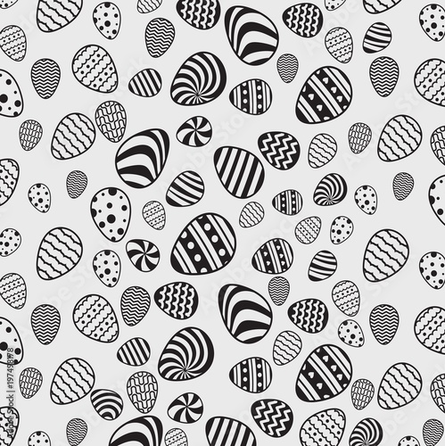 Black and white seamless pattern with easter eggs on white background