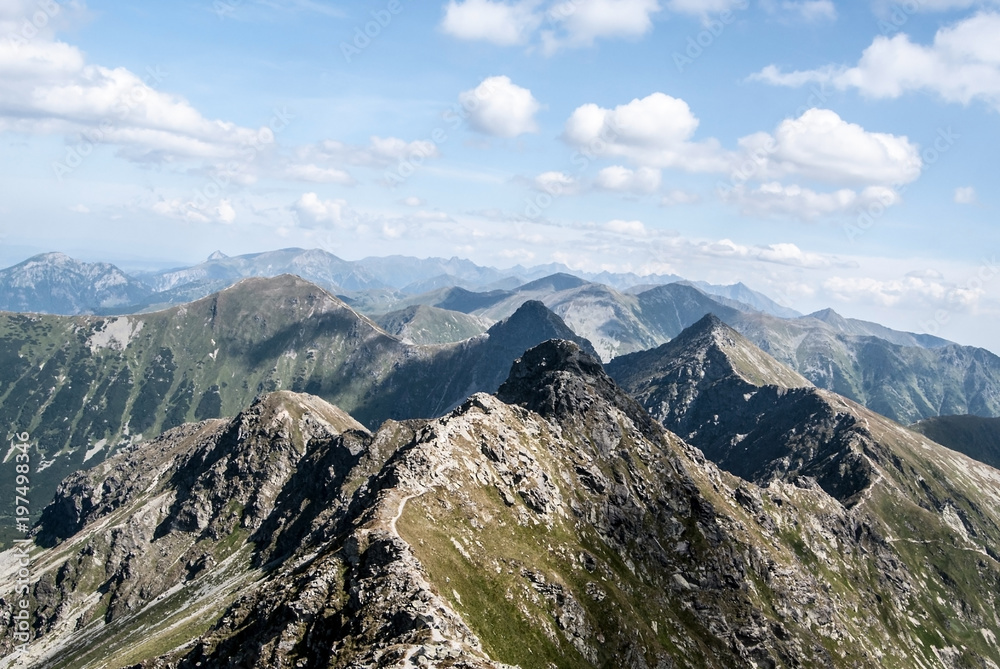 Tatra mountains panorama from Hruba kopa peak on Rohace mountain group in Slovakia