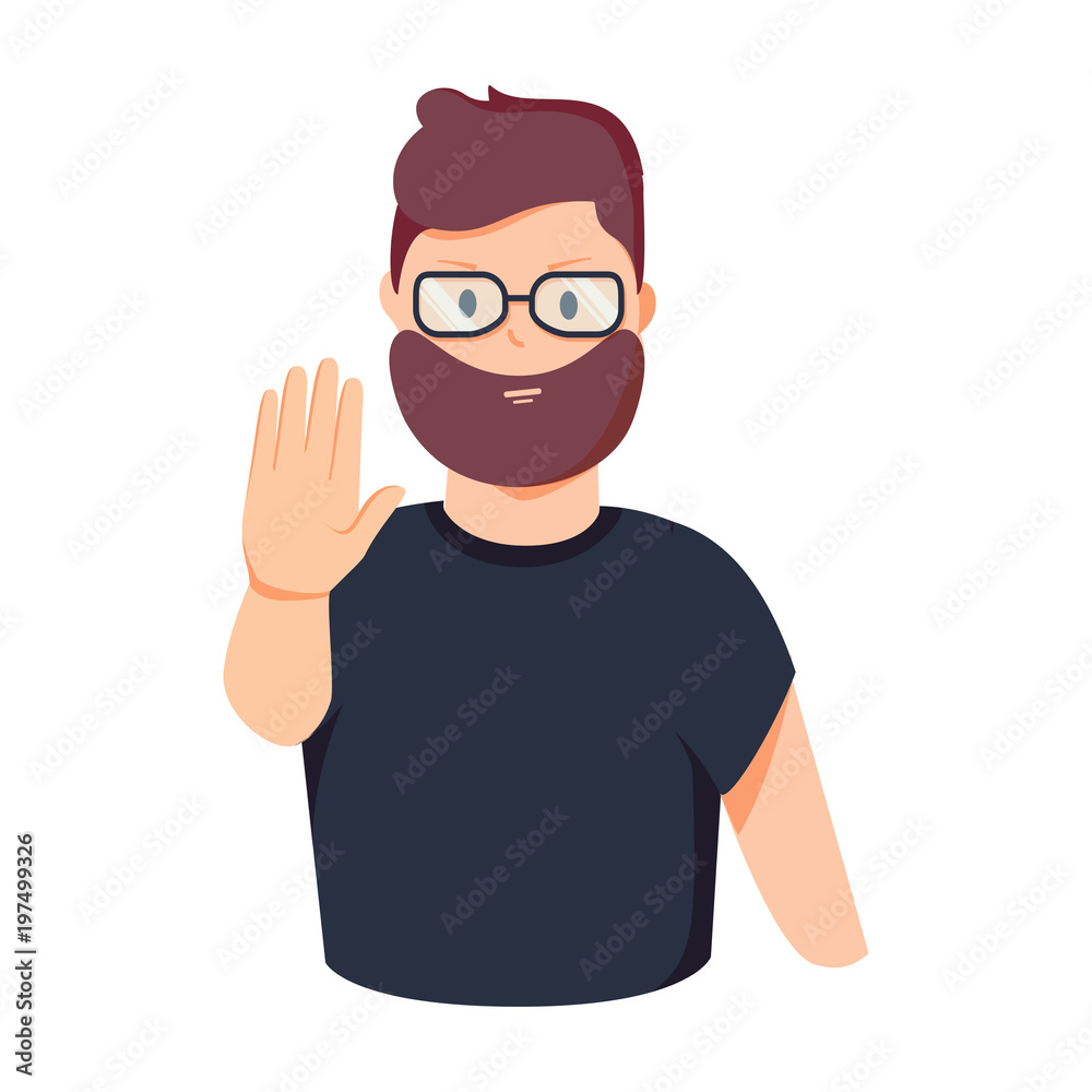 Closeup. Businessman hand stop. Symbol of break. Vector flat cartoon design illustration. no concept.