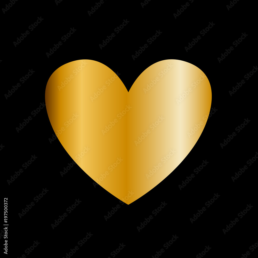 Vector golden heart icon, clip art isolated on black background. Gold