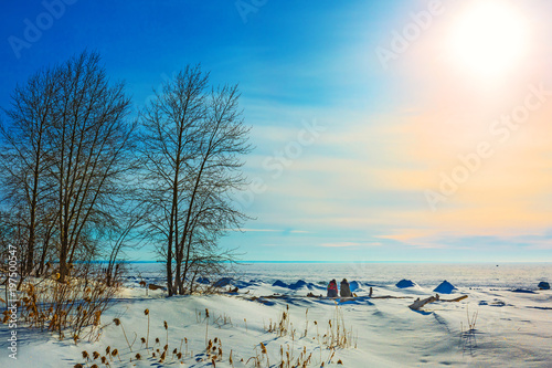 A winter sunset. Western Siberia, Russia